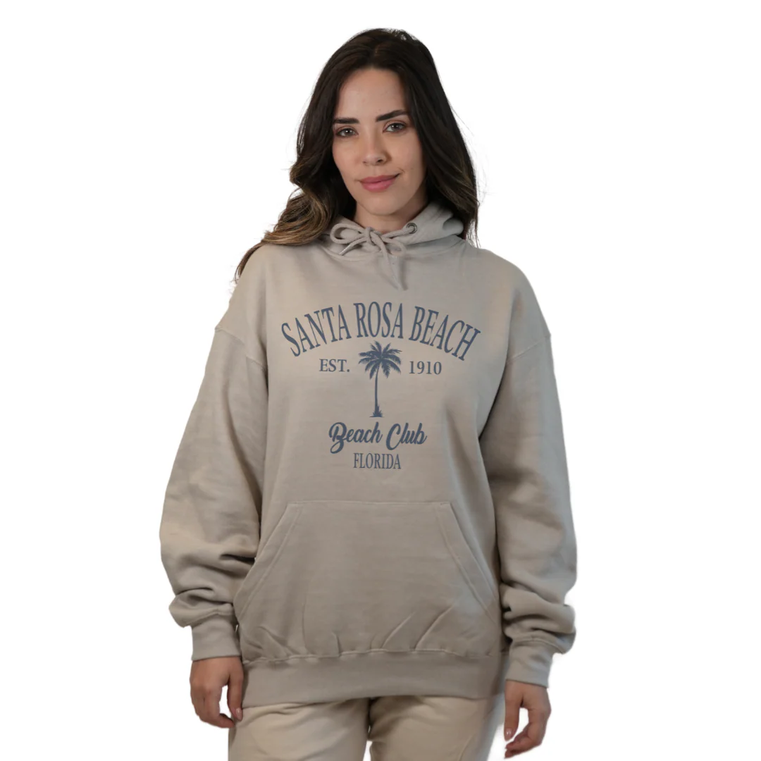 Santa Rosa Beach Pullover Hoodie Women with Big Front Palm Tree Beach Club Design Style 252 - Image 7