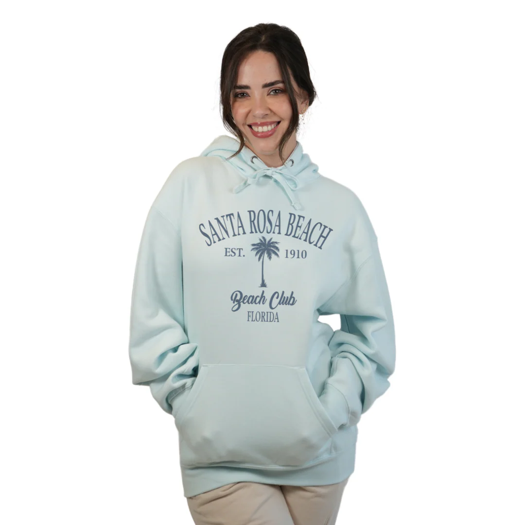Santa Rosa Beach Pullover Hoodie Women with Big Front Palm Tree Beach Club Design Style 252 - Image 9