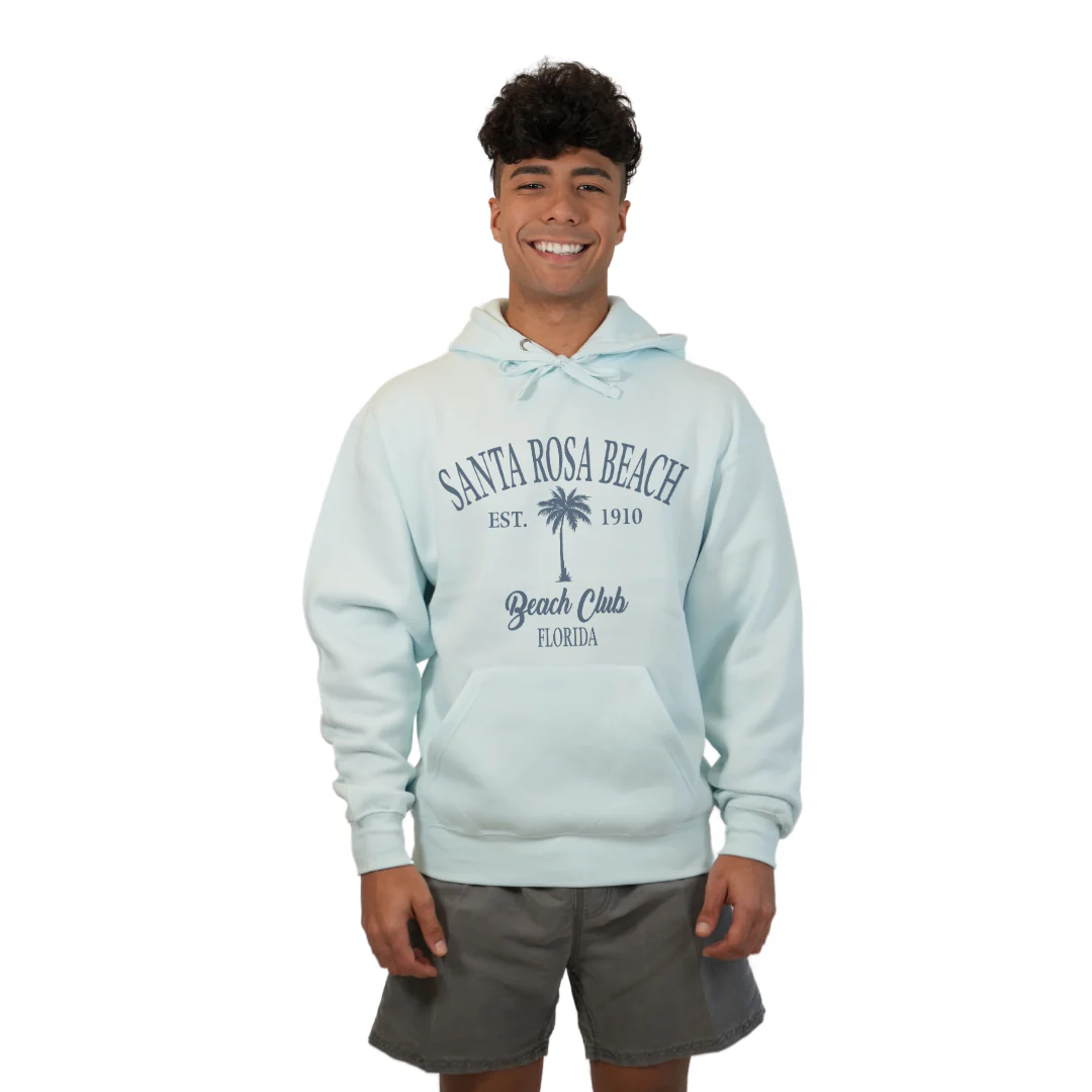 Santa Rosa Beach Pullover Hoodie Men with Big Front Palm Tree Beach Club Design Style 252 - Image 10