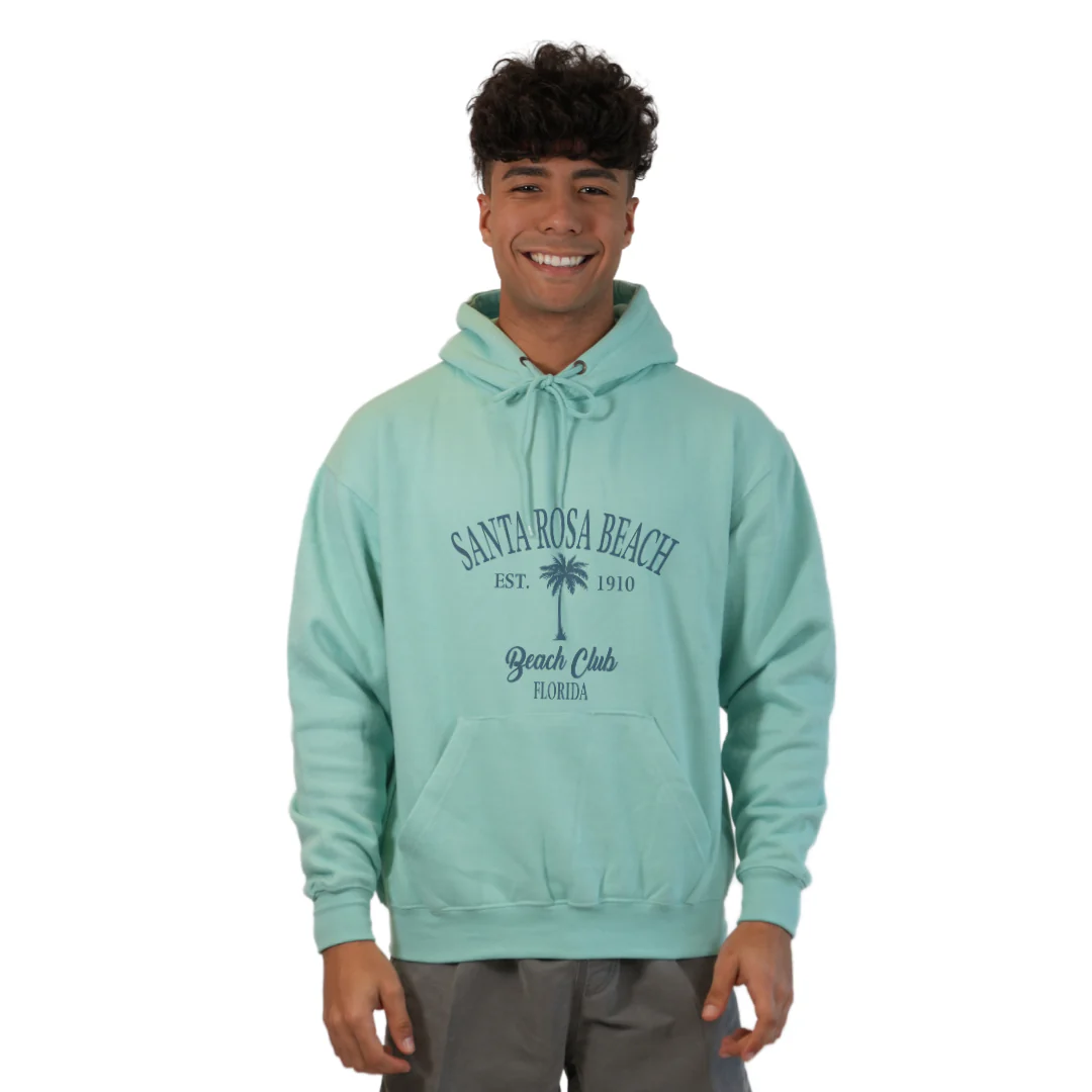 Santa Rosa Beach Pullover Hoodie Men with Big Front Palm Tree Beach Club Design Style 252 - Image 6