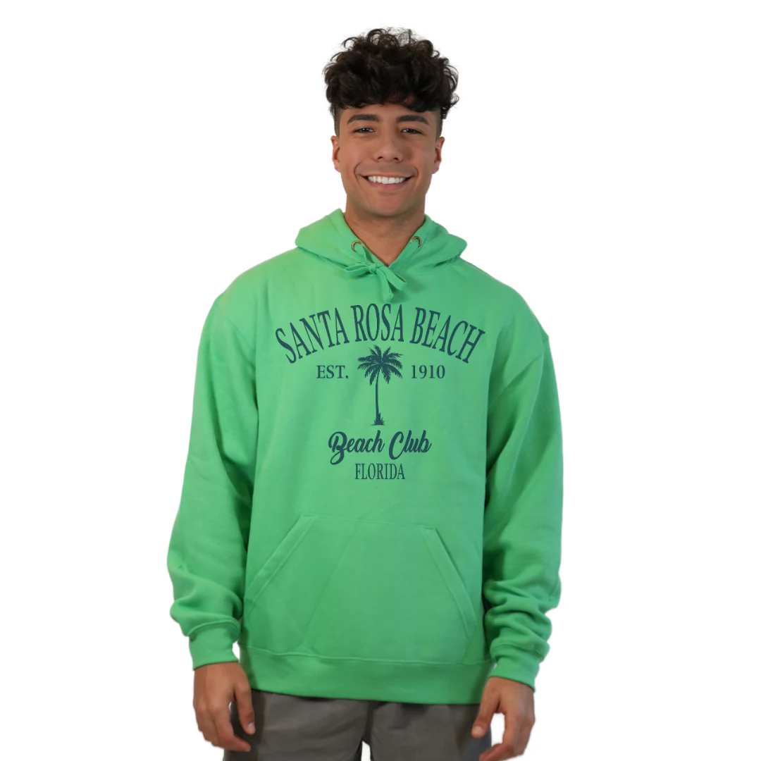 Santa Rosa Beach Pullover Hoodie Men with Big Front Palm Tree Beach Club Design Style 252 - Image 7