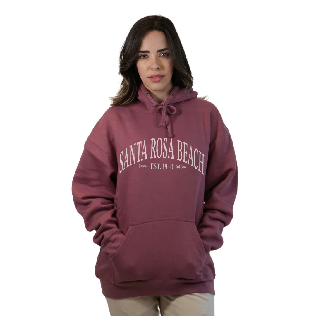 Santa Rosa Beach Pullover Hoodie Women with Big Front White Letters Design Style 252 - Image 10
