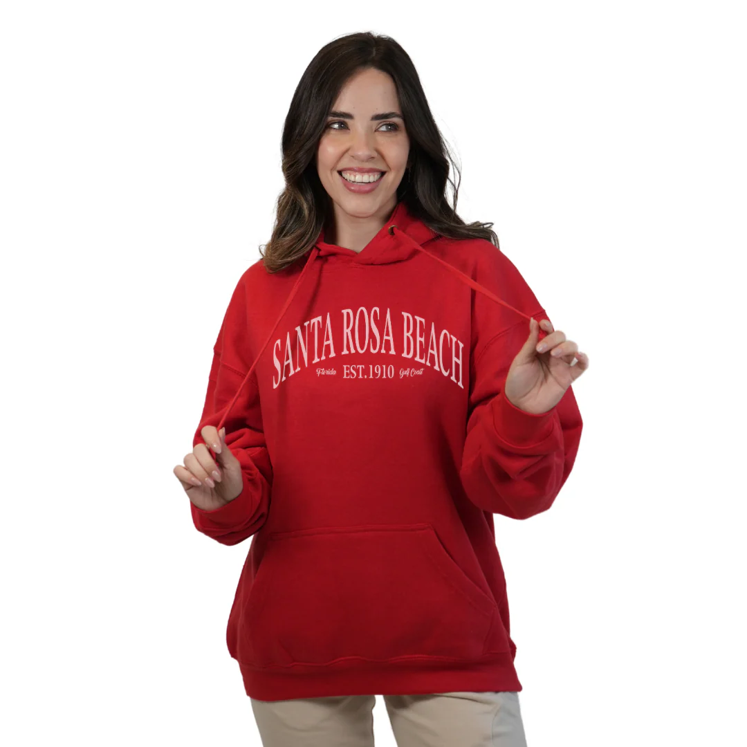 Santa Rosa Beach Pullover Hoodie Women with Big Front White Letters Design Style 252 - Image 5