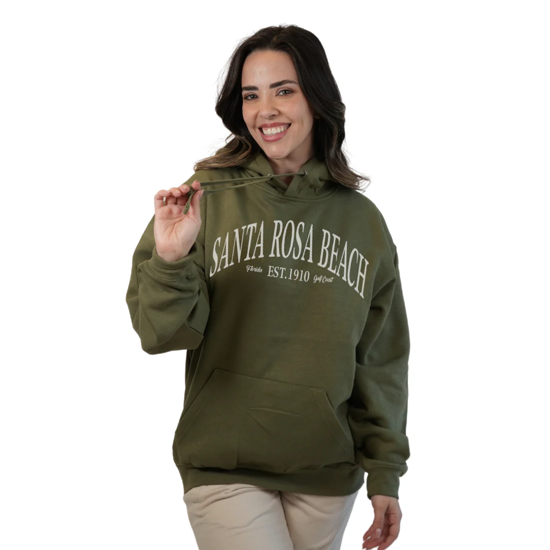 Santa Rosa Beach Pullover Hoodie Women with Big Front White Letters Design Style 252 - Image 7