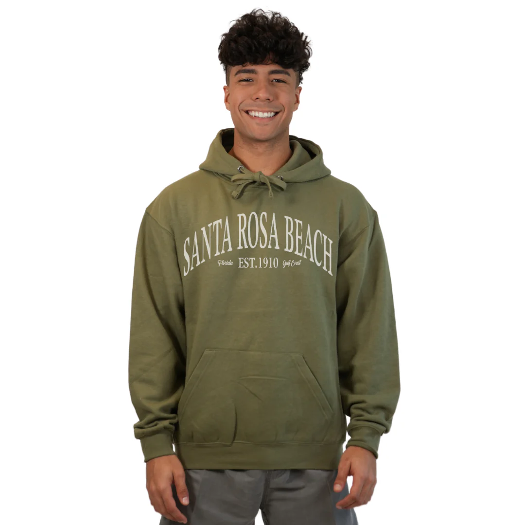 Santa Rosa Beach Pullover Hoodie Men with Big Front White Letters Design Style 252 - Image 5