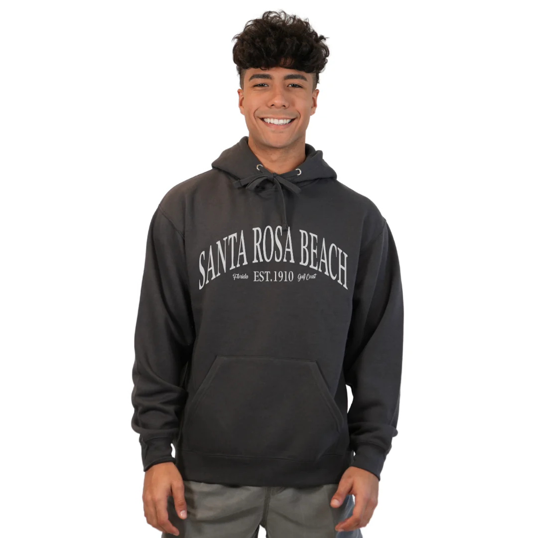Santa Rosa Beach Pullover Hoodie Men with Big Front White Letters Design Style 252 - Image 6