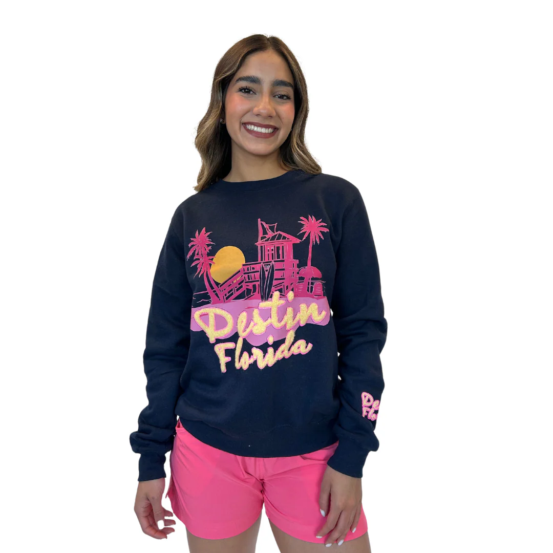 Destin Fl, Crewneck Women with texture patch on the front and the sleeve Style 067 - Image 2