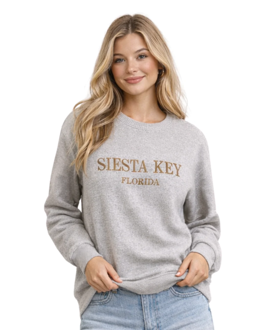 Siesta Key, Fl Women Nantucket Crewneck – Embroidered City Name Appliqué (Style AP267AI) - Image 2
