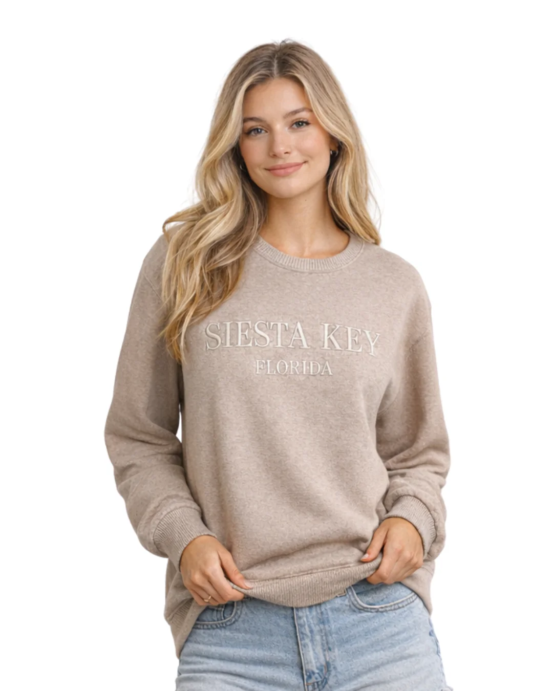 Siesta Key, Fl Women Nantucket Crewneck – Embroidered City Name Appliqué (Style AP267AI) - Image 3