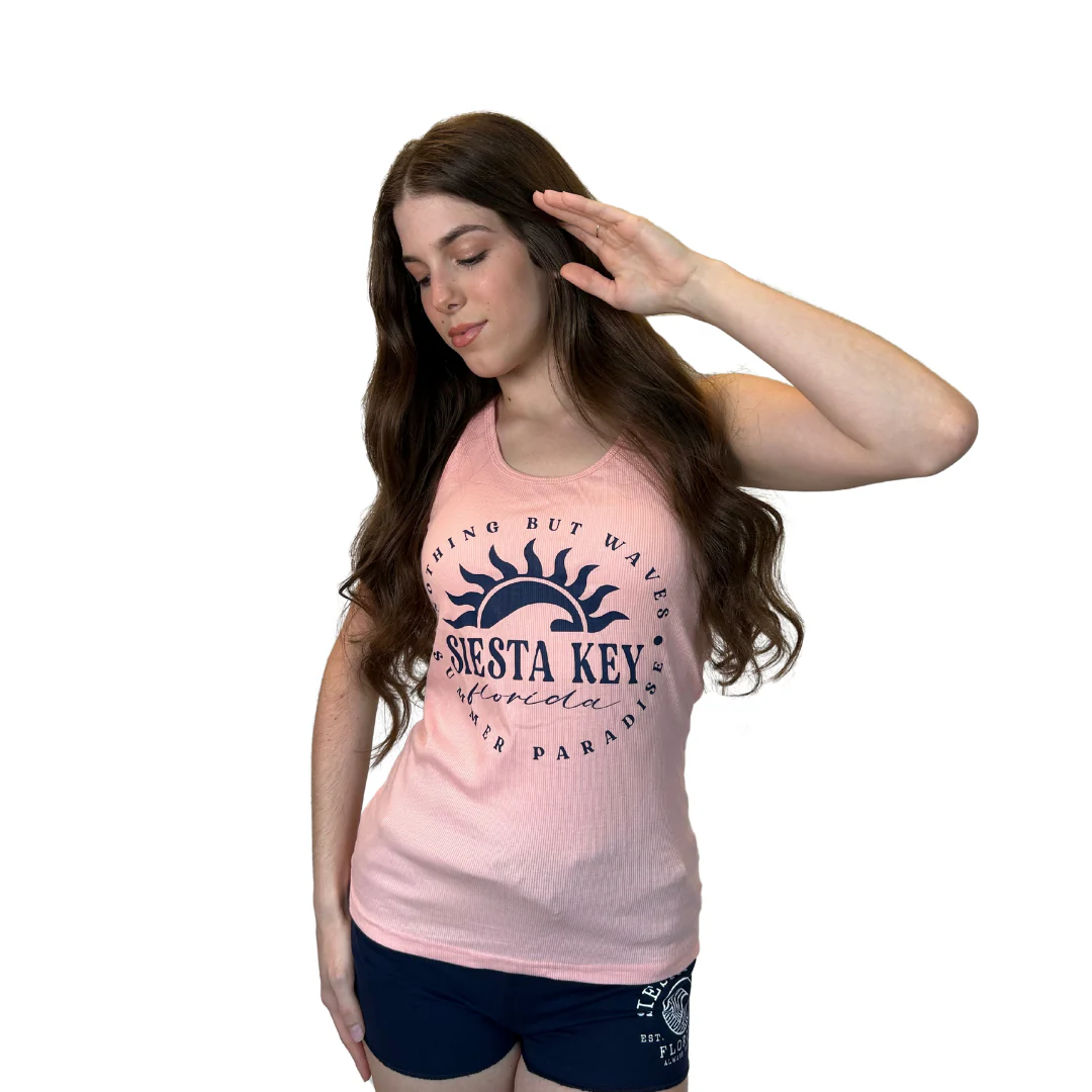 Siesta Key, Fl Women Racerback Tank with Salt Water and Sunshine Design Style 318 - Image 3