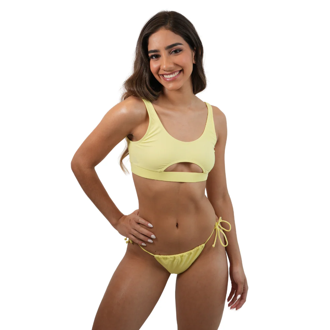 Solid Set Scoop Front Bralette Top and Tie Side Slide Bottom color Yellow Style 962-6600|962-1148 - Image 3