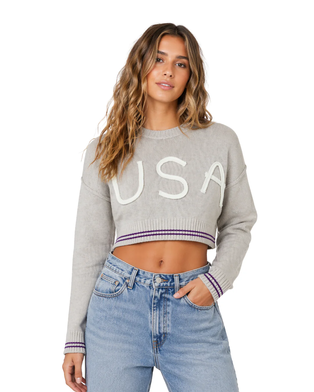 USA Croptop Sweater Applique - Image 2